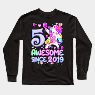 5 Years Old Unicorn Dabbing 5th Birthday Girl Unicorn Long Sleeve T-Shirt